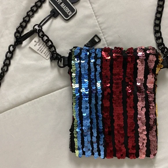 Steve Madden Sequin & Chain Belt Bag Med/Lrg New - Picture 3 of 5
